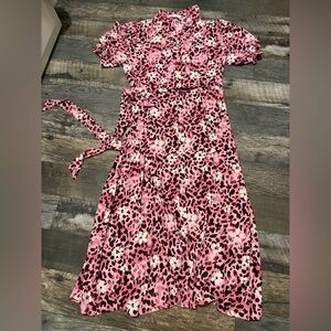 Primark cares floral patterned short sleeve Shirt Dress Size 12 pink brown white